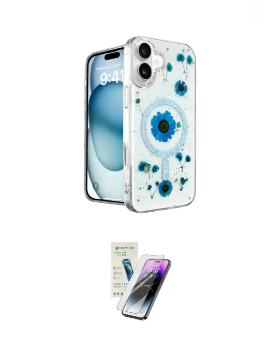 ieg™ iPhone 16 Kılıf Kozmos Doku - Şeffaf Pasifik Cam Ekran Koruyucu