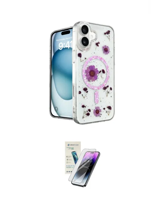 ieg™ iPhone 16 Kılıf Kozmos Doku - Şeffaf Pasifik Cam Ekran Koruyucu