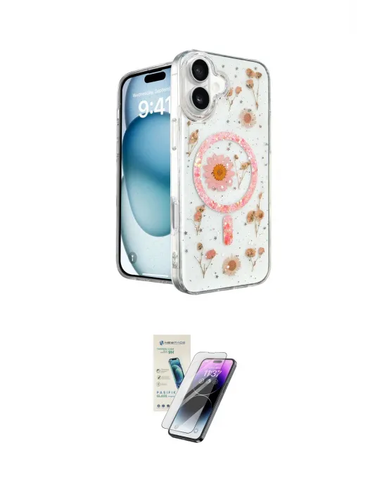 ieg™ iPhone 16 Kılıf Kozmos Doku - Şeffaf Pasifik Cam Ekran Koruyucu