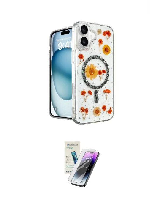 ieg™ iPhone 16 Kılıf Kozmos Doku - Şeffaf Pasifik Cam Ekran Koruyucu