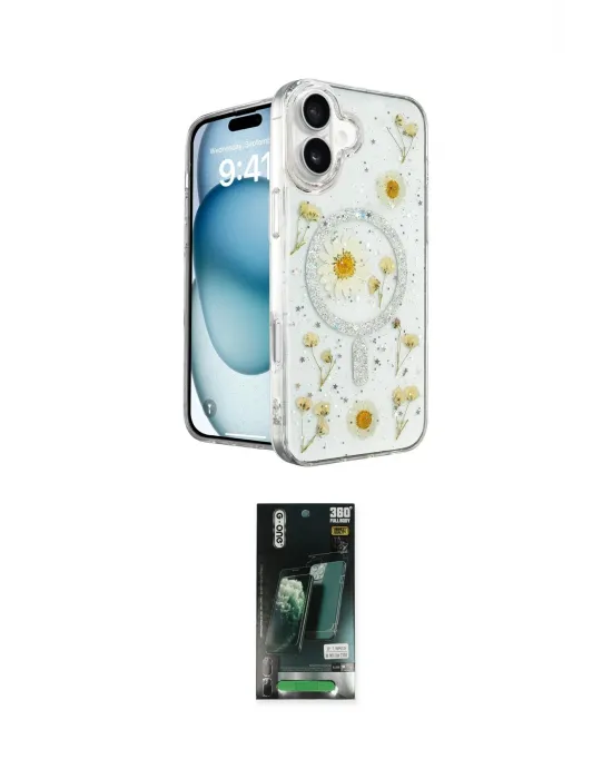 ieg™ iPhone 16 Kılıf Kozmos Doku - Siyah 360 Mat Full Body Arka Koruyucu