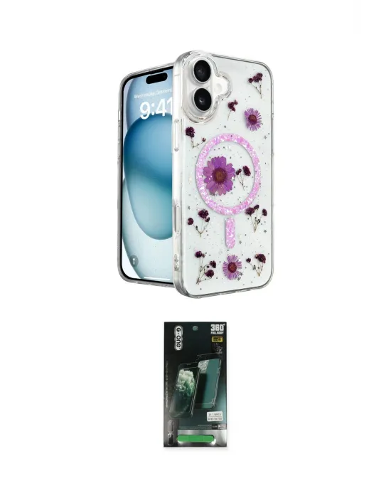 ieg™ iPhone 16 Kılıf Kozmos Doku - Siyah 360 Mat Full Body Arka Koruyucu