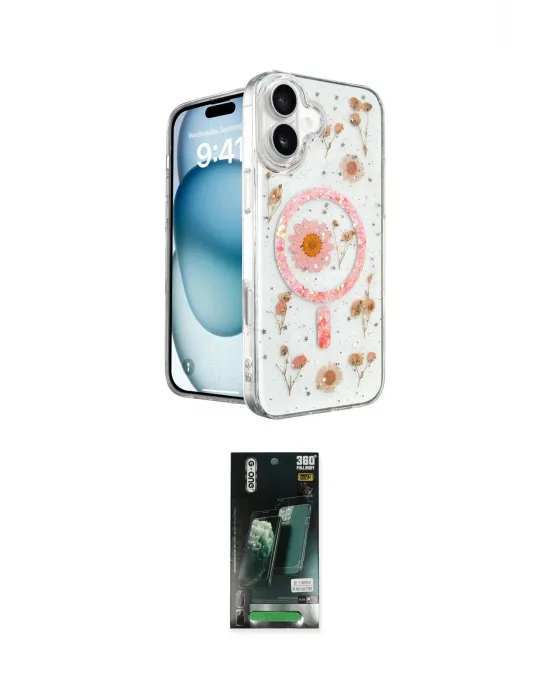 ieg™ iPhone 16 Kılıf Kozmos Doku - Siyah 360 Mat Full Body Arka Koruyucu