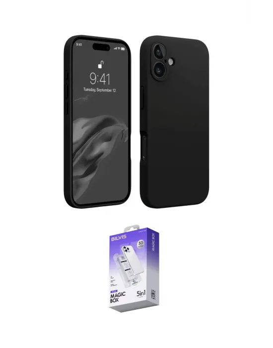 ieg™ iPhone 16 Kılıf Kozmos Yansıma Özel Seri - Siyah Bilvis 5in1 3D Magic Cam Ekran Koruyucu