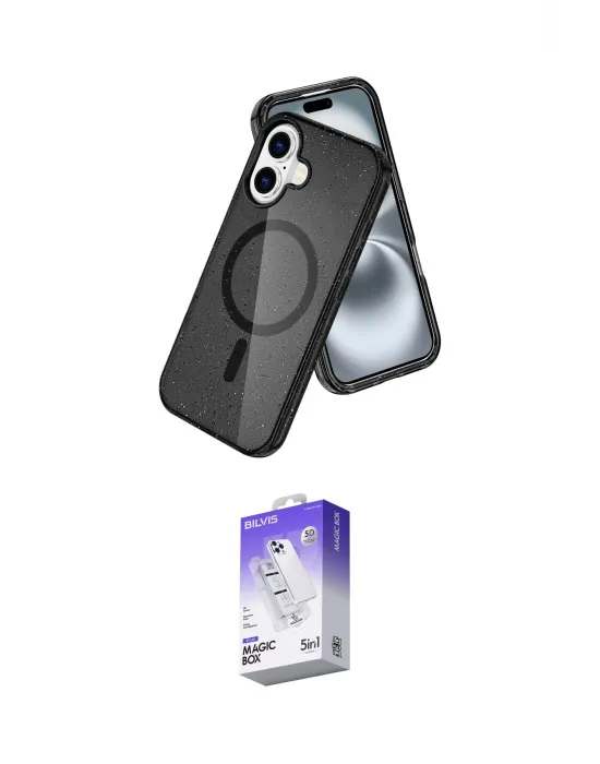 ieg™ iPhone 16 Kılıf Nova Asil Prime - Siyah Bilvis 5in1 3D Magic Cam Ekran Koruyucu