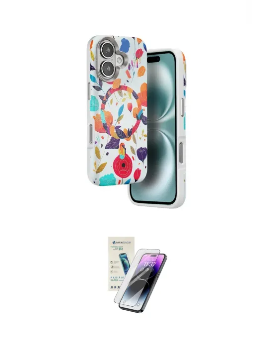 ieg™ iPhone 16 Kılıf Siluet Doku - Şeffaf Pasifik Cam Ekran Koruyucu