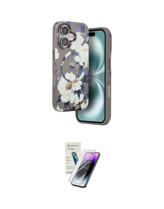 ieg™ iPhone 16 Kılıf Siluet Doku - Şeffaf Pasifik Cam Ekran Koruyucu