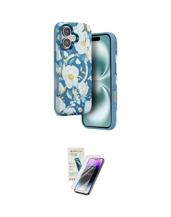 ieg™ iPhone 16 Kılıf Siluet Doku - Şeffaf Pasifik Cam Ekran Koruyucu