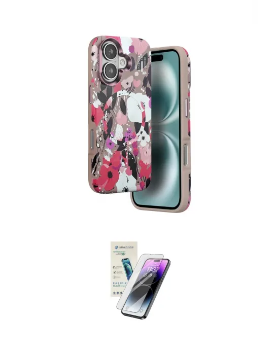 ieg™ iPhone 16 Kılıf Siluet Doku - Şeffaf Pasifik Cam Ekran Koruyucu
