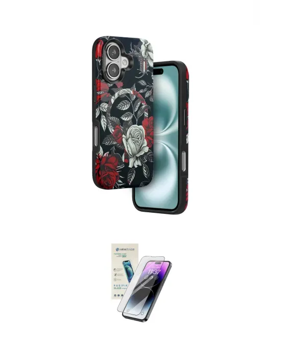 ieg™ iPhone 16 Kılıf Siluet Doku - Şeffaf Pasifik Cam Ekran Koruyucu
