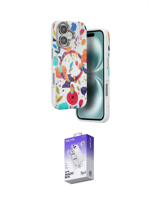 ieg™ iPhone 16 Kılıf Siluet Doku - Siyah Bilvis 5in1 3D Magic Cam Ekran Koruyucu