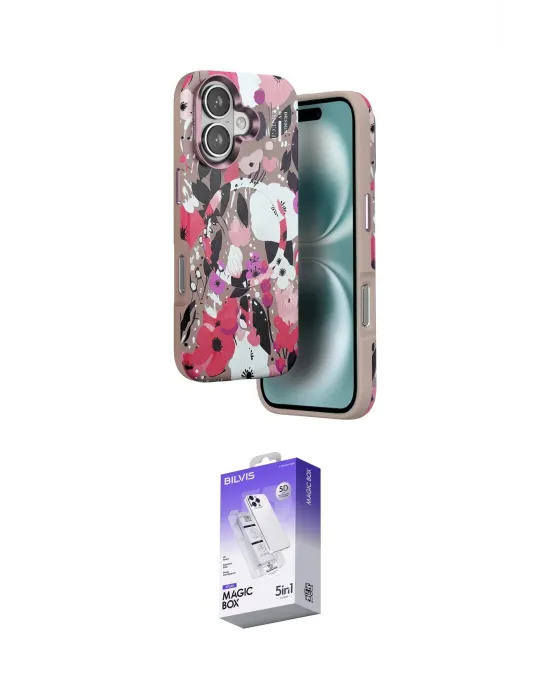 ieg™ iPhone 16 Kılıf Siluet Doku - Siyah Bilvis 5in1 3D Magic Cam Ekran Koruyucu