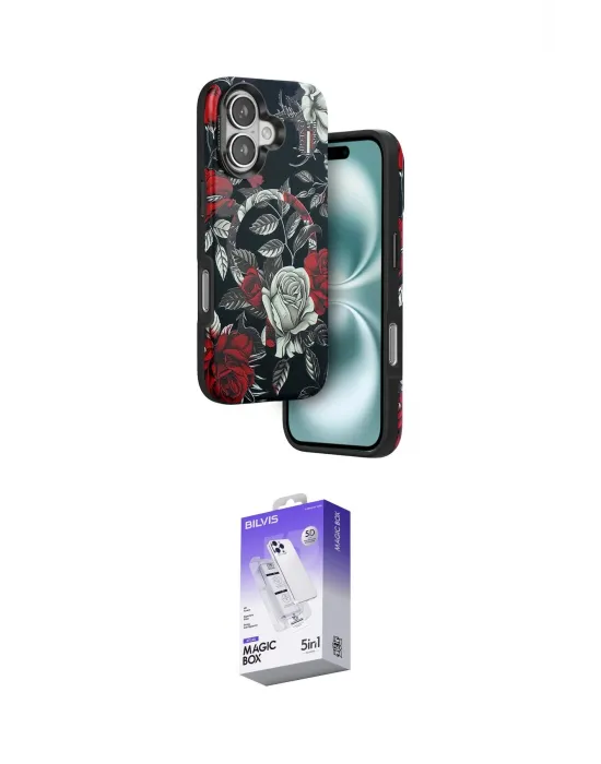 ieg™ iPhone 16 Kılıf Siluet Doku - Siyah Bilvis 5in1 3D Magic Cam Ekran Koruyucu