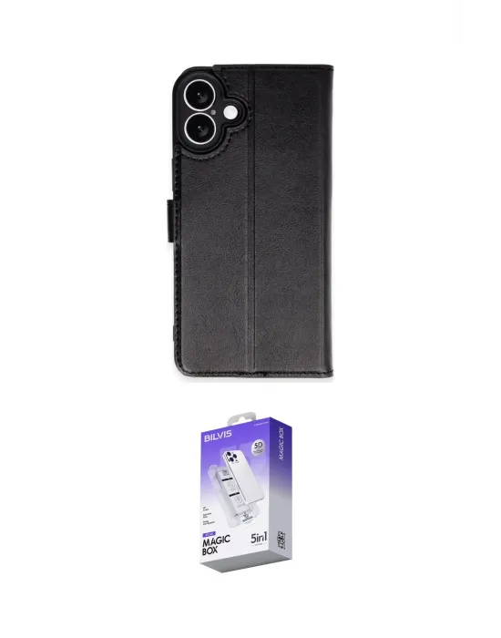 ieg™ iPhone 16 Kılıf Siluet Işık Serisi - Siyah Bilvis 5in1 3D Magic Cam Ekran Koruyucu