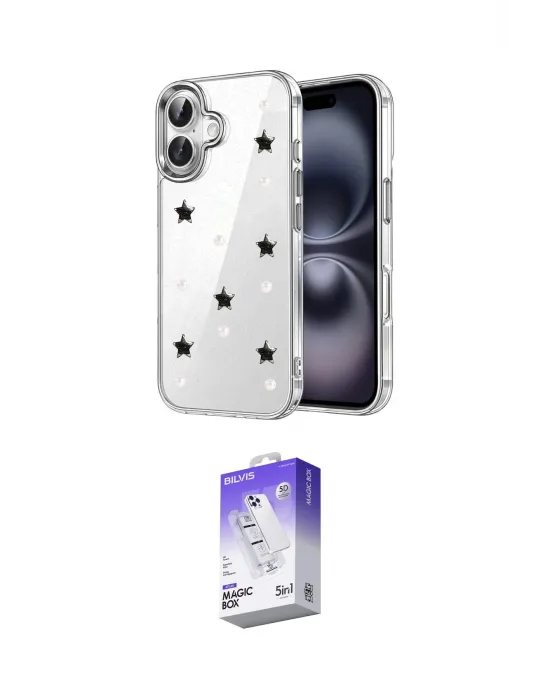 ieg™ iPhone 16 Kılıf Yörünge Form - Siyah Bilvis 5in1 3D Magic Cam Ekran Koruyucu