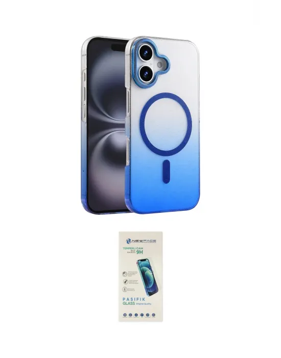ieg™ iPhone 16 Plus Kılıf Ahenk Doku Özel Seri - Şeffaf Pasifik Cam Ekran Koruyucu