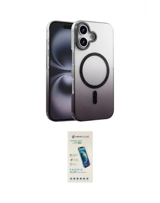 ieg™ iPhone 16 Plus Kılıf Ahenk Doku Özel Seri - Şeffaf Pasifik Cam Ekran Koruyucu