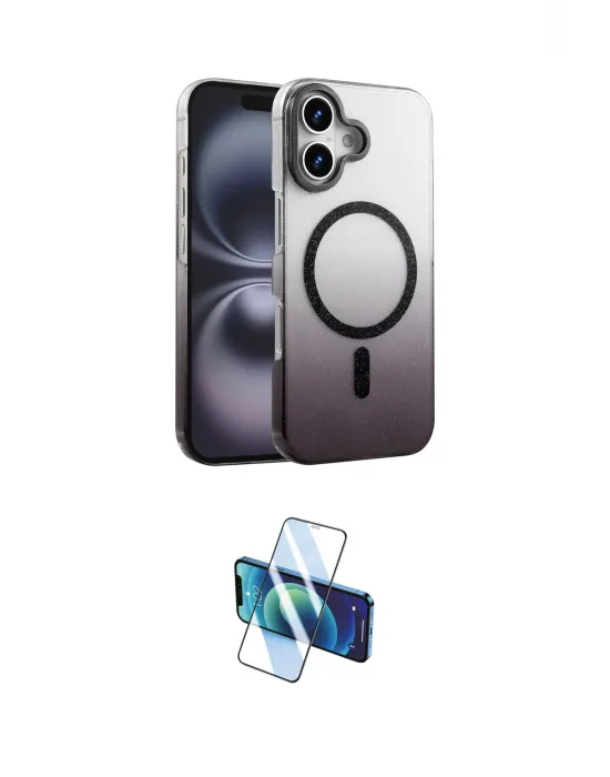ieg™ iPhone 16 Plus Kılıf Ahenk Doku Özel Seri - Siyah 3D Antistatik Cam Ekran Koruyucu