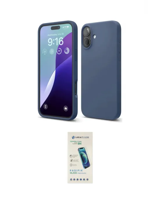ieg™ iPhone 16 Plus Kılıf Ahenk Serisi - Şeffaf Pasifik Cam Ekran Koruyucu
