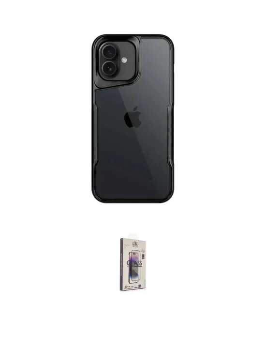 ieg™ iPhone 16 Plus Kılıf Akış Çizgi Koleksiyonu - Siyah Bilvis 3D Cam Ekran Koruyucu