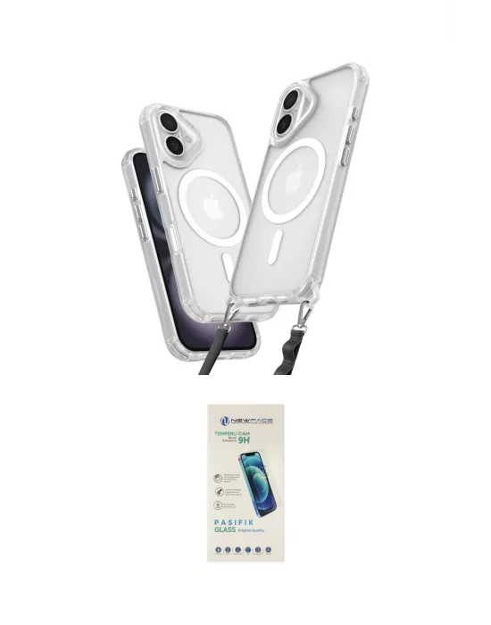 ieg™ iPhone 16 Plus Kılıf Atlas Doku Koleksiyonu - Şeffaf Pasifik Cam Ekran Koruyucu
