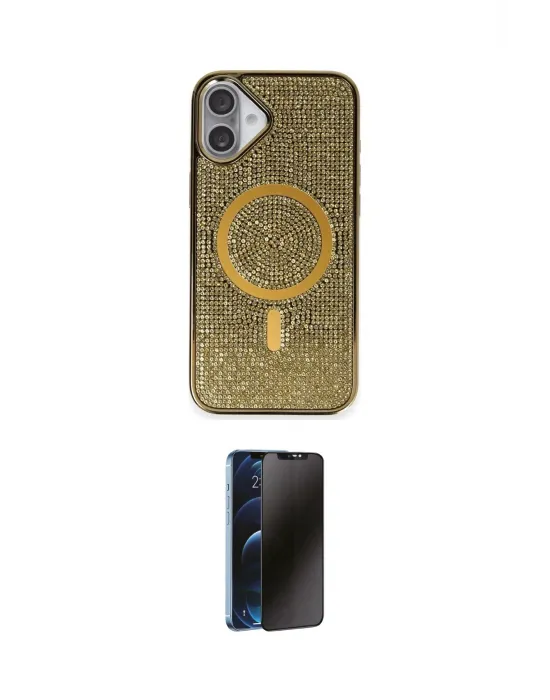 ieg™ iPhone 16 Plus Kılıf Eksen Çizgi - Siyah 3D Antistatik Hayalet Cam Ekran Koruyucu
