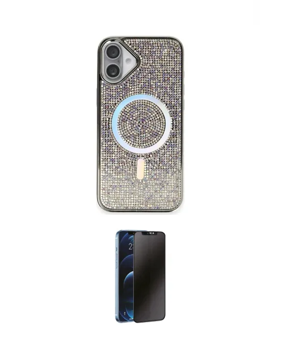 ieg™ iPhone 16 Plus Kılıf Eksen Çizgi - Siyah 3D Antistatik Hayalet Cam Ekran Koruyucu
