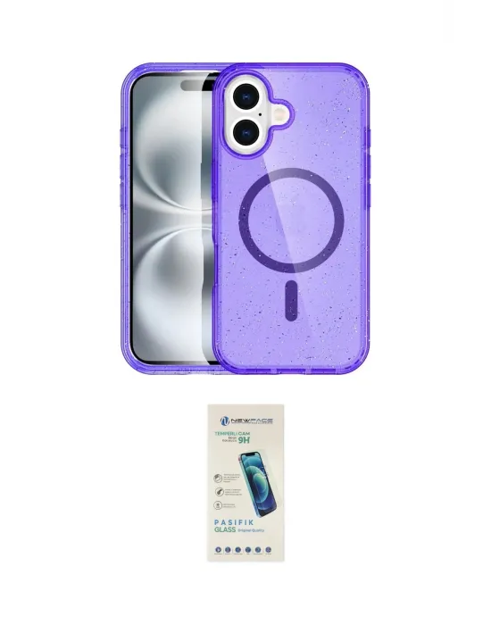 ieg™ iPhone 16 Plus Kılıf Eksen Doku Koleksiyonu - Şeffaf Pasifik Cam Ekran Koruyucu