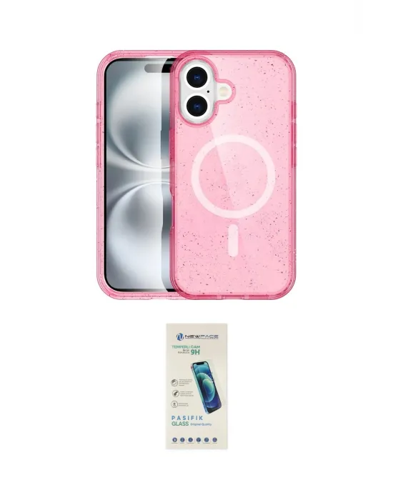 ieg™ iPhone 16 Plus Kılıf Eksen Doku Koleksiyonu - Şeffaf Pasifik Cam Ekran Koruyucu