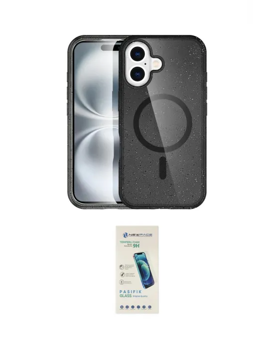 ieg™ iPhone 16 Plus Kılıf Eksen Doku Koleksiyonu - Şeffaf Pasifik Cam Ekran Koruyucu