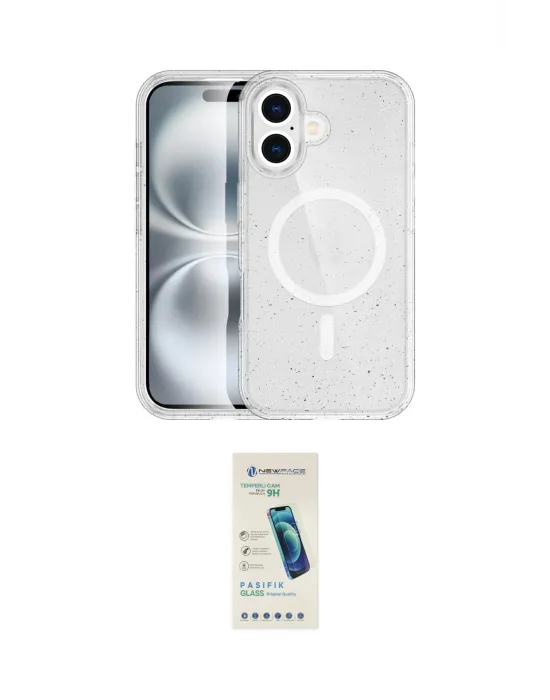 ieg™ iPhone 16 Plus Kılıf Eksen Doku Koleksiyonu - Şeffaf Pasifik Cam Ekran Koruyucu