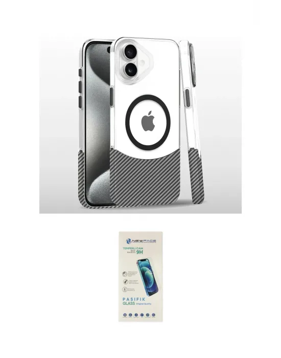ieg™ iPhone 16 Plus Kılıf İz Asil Prime - Şeffaf Pasifik Cam Ekran Koruyucu