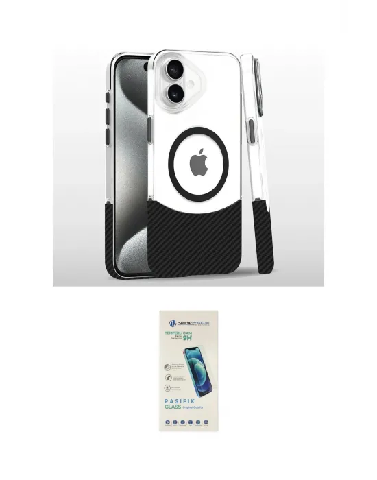 ieg™ iPhone 16 Plus Kılıf İz Asil Prime - Şeffaf Pasifik Cam Ekran Koruyucu