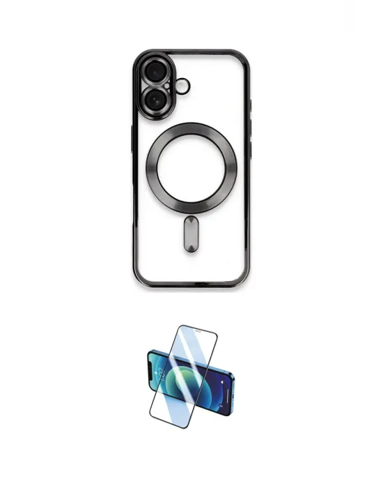 ieg™ iPhone 16 Plus Kılıf Nova Işık Özel Seri - Siyah 3D Antistatik Cam Ekran Koruyucu