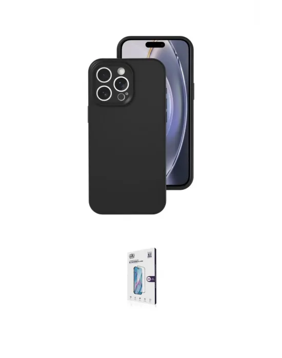 ieg™ iPhone 16 Pro Kılıf Ahenk Serisi - Siyah Bilvis 0.18mm Plus Cam Ekran Koruyucu
