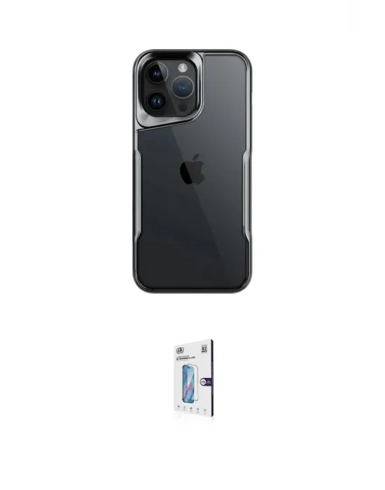 ieg™ iPhone 16 Pro Kılıf Akış Çizgi Koleksiyonu - Siyah Bilvis 0.18mm Plus Cam Ekran Koruyucu