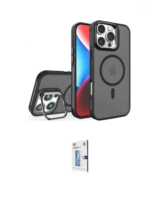 ieg™ iPhone 16 Pro Kılıf Akış Form - Siyah Bilvis 0.18mm Plus Cam Ekran Koruyucu