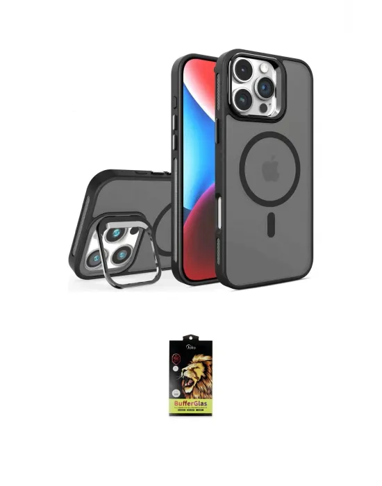 ieg™ iPhone 16 Pro Kılıf Akış Form - Siyah Buffer Cam Ekran Koruyucu