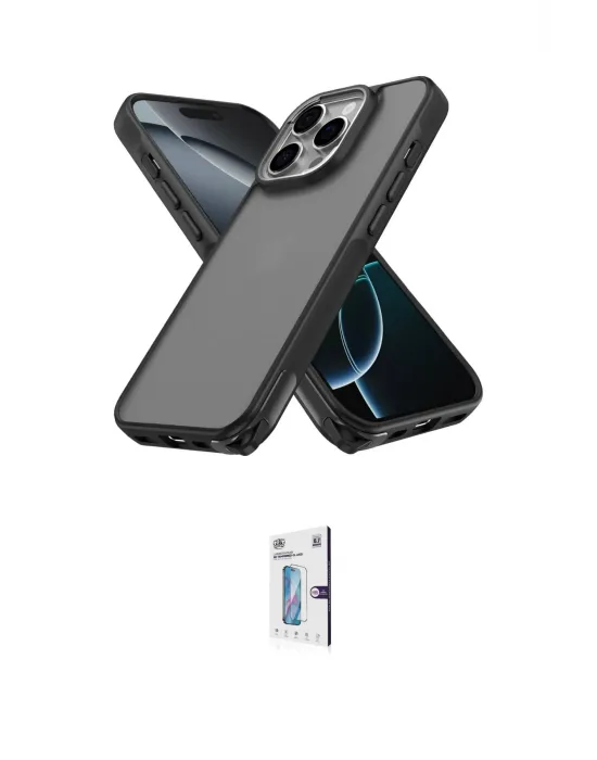 ieg™ iPhone 16 Pro Kılıf Atlas Form - Siyah Bilvis 0.18mm Plus Cam Ekran Koruyucu