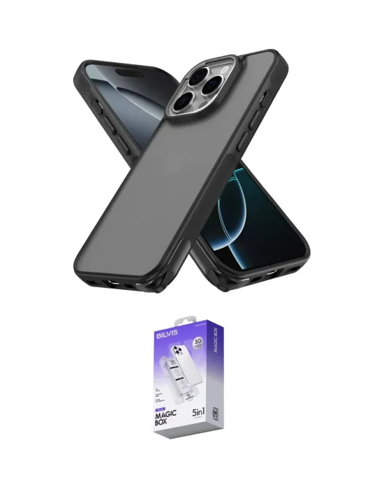 ieg™ iPhone 16 Pro Kılıf Atlas Form - Siyah Bilvis 5in1 3D Magic Cam Ekran Koruyucu