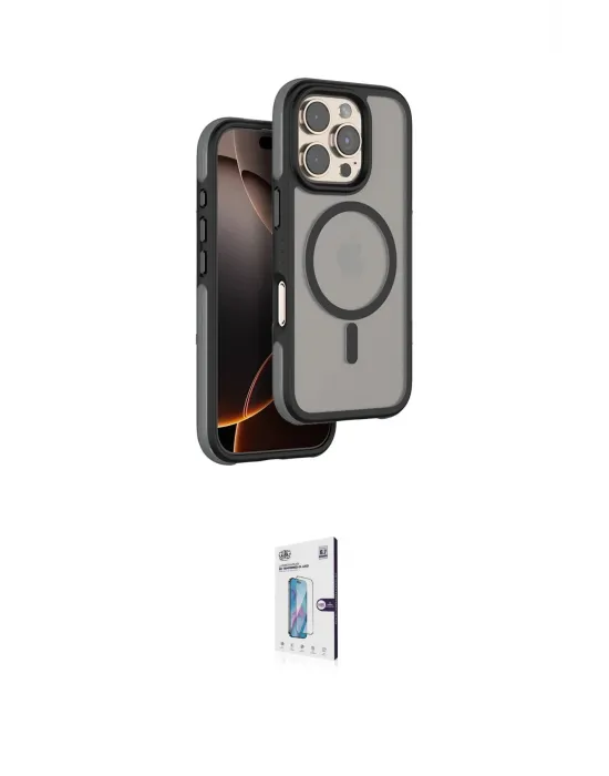 ieg™ iPhone 16 Pro Kılıf Çekirdek Minimal Prime - Siyah Bilvis 0.18mm Plus Cam Ekran Koruyucu