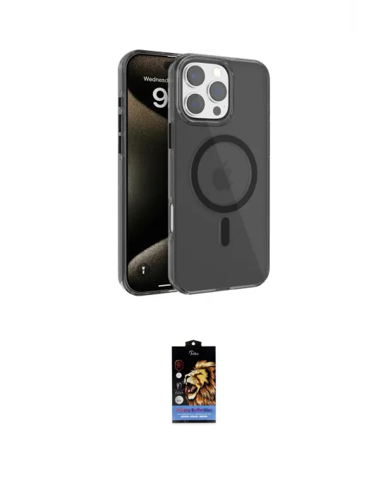 ieg™ iPhone 16 Pro Kılıf Doruk Doku Özel Seri - Siyah Buffer Hayalet Cam Ekran Koruyucu