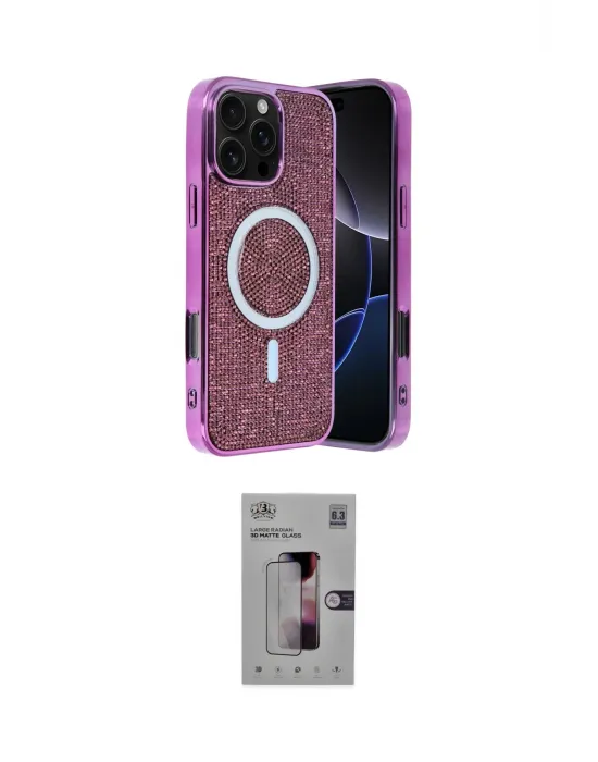 ieg™ iPhone 16 Pro Kılıf Eksen Çizgi - Siyah Bilvis 3D Mat Cam Ekran Koruyucu