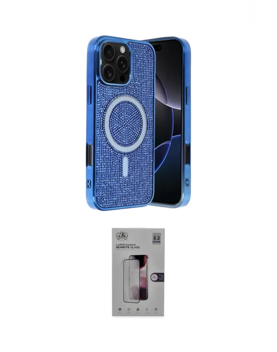 ieg™ iPhone 16 Pro Kılıf Eksen Çizgi - Siyah Bilvis 3D Mat Cam Ekran Koruyucu