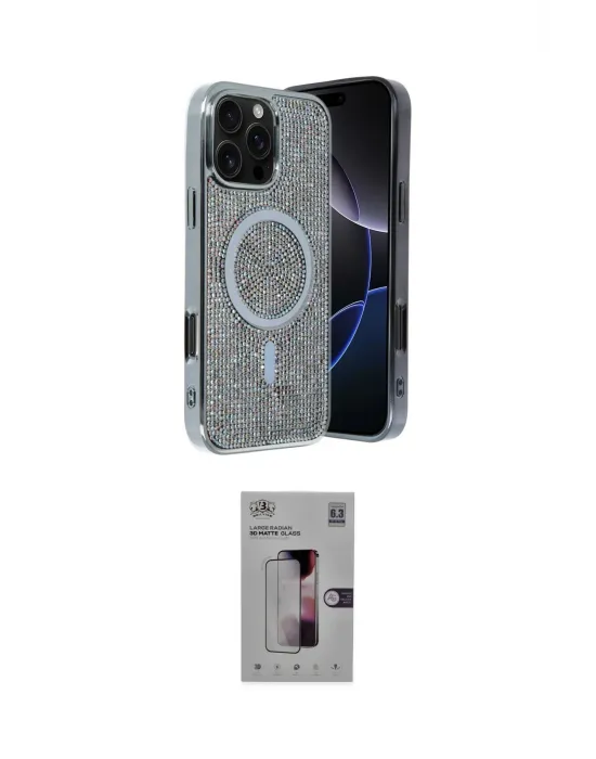ieg™ iPhone 16 Pro Kılıf Eksen Çizgi - Siyah Bilvis 3D Mat Cam Ekran Koruyucu