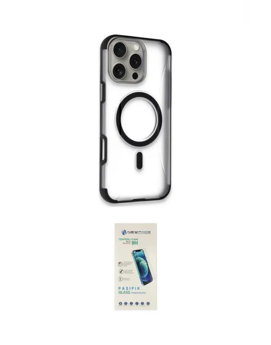 ieg™ iPhone 16 Pro Kılıf Eksen Klasik Koleksiyonu - Şeffaf Pasifik Cam Ekran Koruyucu