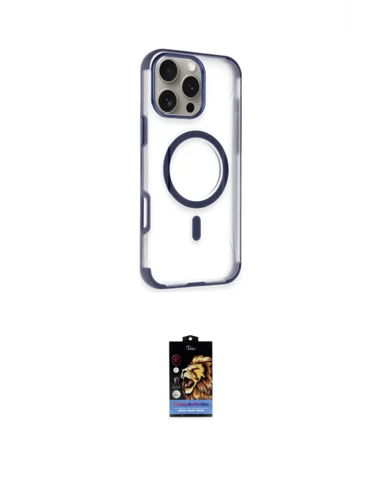 ieg™ iPhone 16 Pro Kılıf Eksen Klasik Koleksiyonu - Siyah Buffer Hayalet Cam Ekran Koruyucu