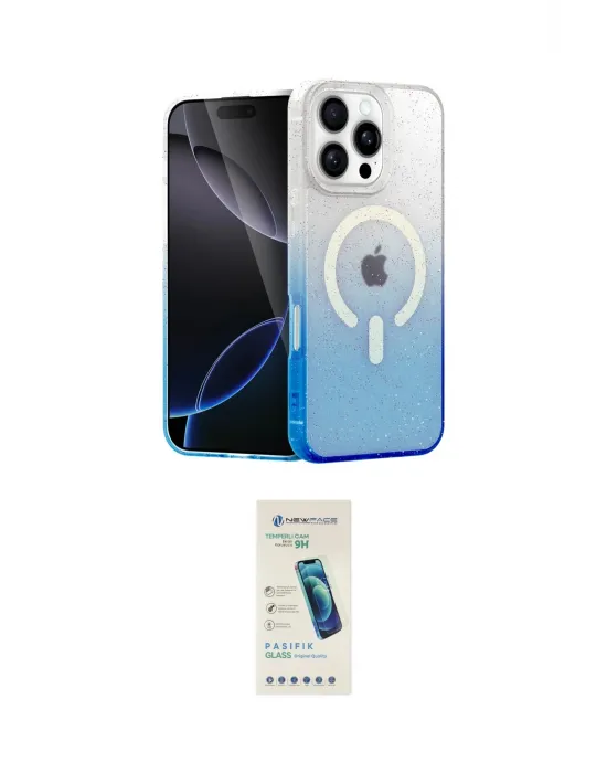 ieg™ iPhone 16 Pro Kılıf Eksen Minimal Özel Seri - Şeffaf Pasifik Cam Ekran Koruyucu