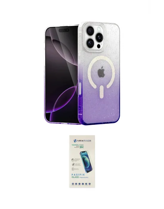 ieg™ iPhone 16 Pro Kılıf Eksen Minimal Özel Seri - Şeffaf Pasifik Cam Ekran Koruyucu