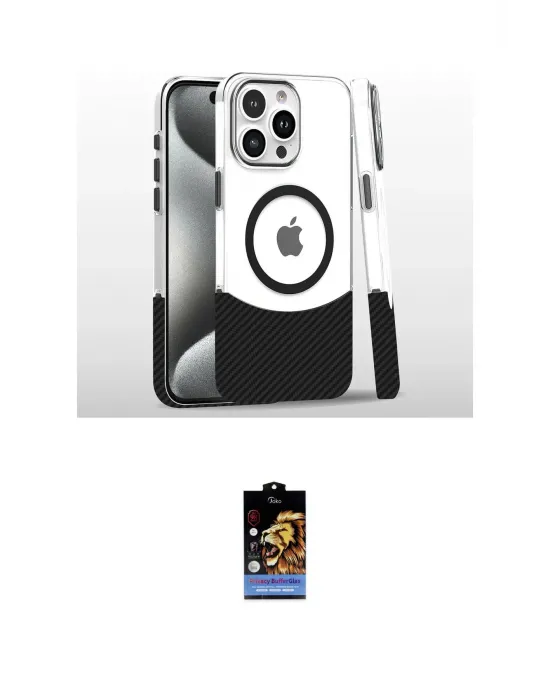 ieg™ iPhone 16 Pro Kılıf İz Asil Prime - Siyah Buffer Hayalet Cam Ekran Koruyucu